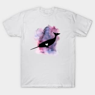 Watercolor Narwhal with heart T-Shirt